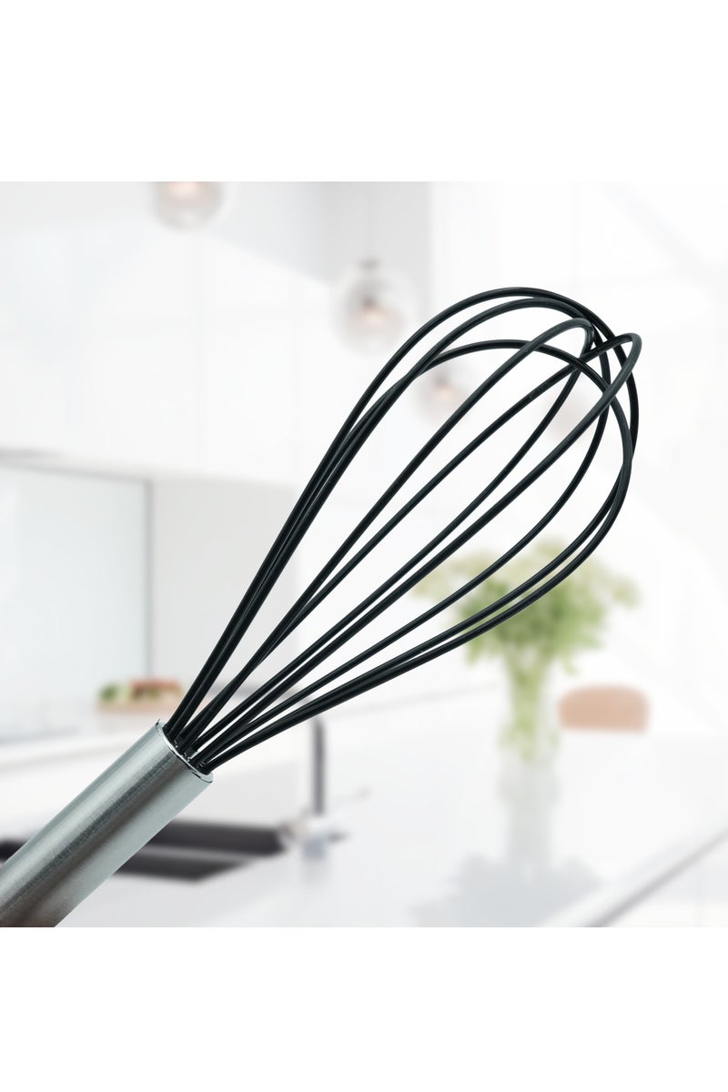 Beram  Silicone Head Whisk with Stainless Steel Handles Heat Resistant Kitchen Utensil Non-Stick Safe BPAFree Cooking Tools Spatula–Black (Single Whisk) - Image 3