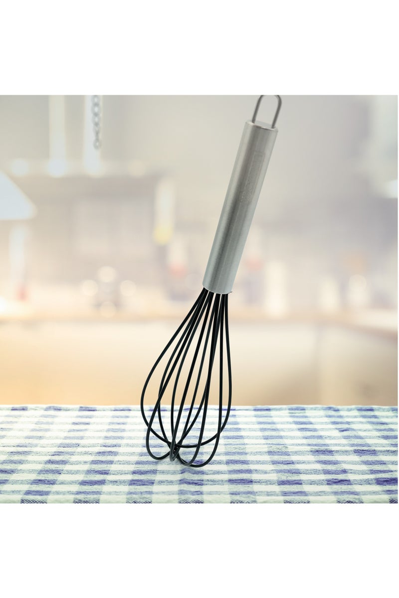 Beram  Silicone Head Whisk with Stainless Steel Handles Heat Resistant Kitchen Utensil Non-Stick Safe BPAFree Cooking Tools Spatula–Black (Single Whisk) - Image 4