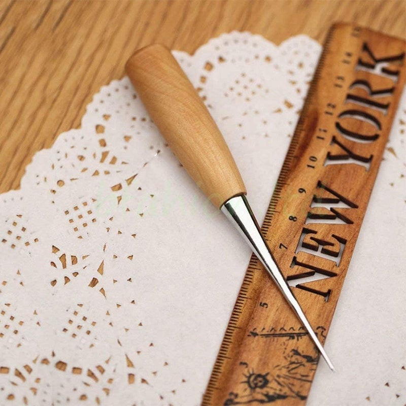 BeeSpring Leather Sewing Awl Wood Handle Drillable Awl Pin Punching Hole Maker Stitching Overstitch Sewing Awl Kit - Image 3