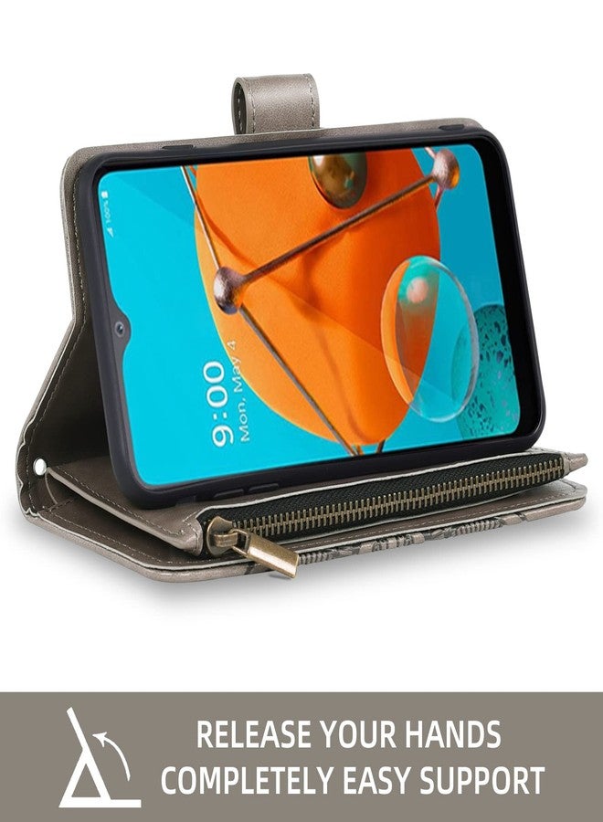 أسو ويش جراب هاتف Asuwish لهاتف LG K51/Reflect LTE/Q51، غطاء محفظة مع واقي شاشة من الزجاج المقوى وحامل بطاقات ائتمان قابل للطي، هاتف LGK51 K 51 51K L555DL 2020 LGK51Phone LG51Cases للنساء والرجال، رمادي - Image 3