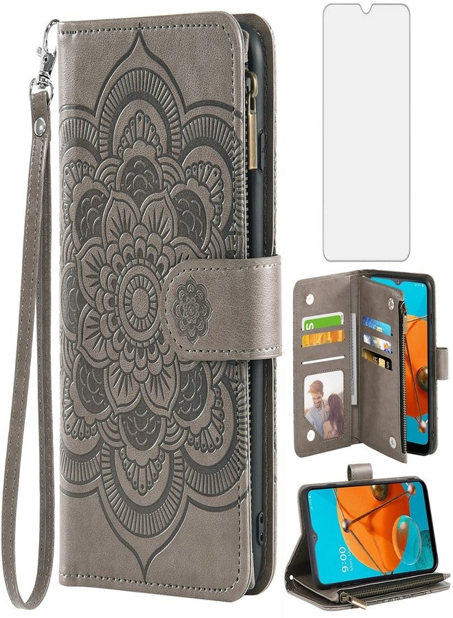 أسو ويش جراب هاتف Asuwish لهاتف LG K51/Reflect LTE/Q51، غطاء محفظة مع واقي شاشة من الزجاج المقوى وحامل بطاقات ائتمان قابل للطي، هاتف LGK51 K 51 51K L555DL 2020 LGK51Phone LG51Cases للنساء والرجال، رمادي - Image 1