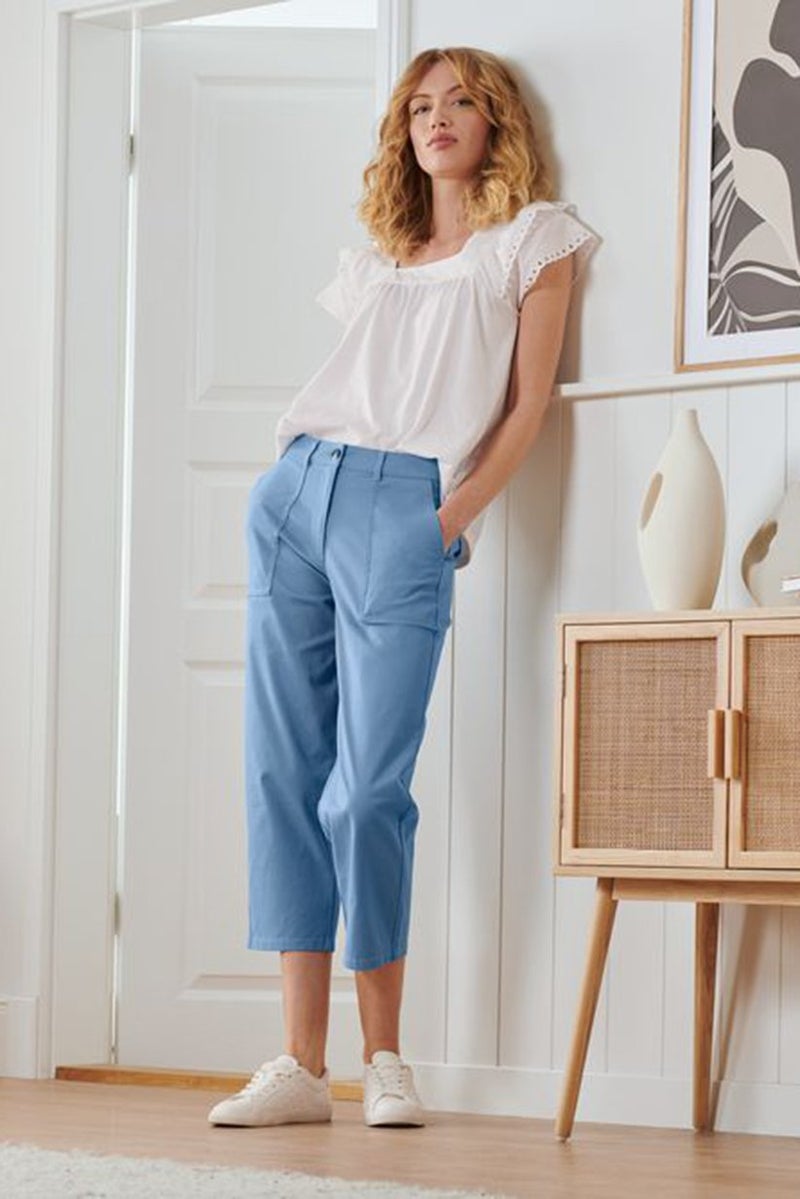 Tchibo Women Straight Leg Crop Chino Pants, Blue - Image 1