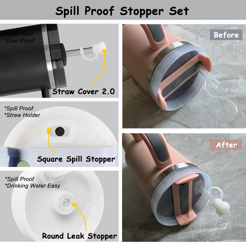 vikgle Stanley Cup Accessories Set,Including 2 Pcs 0.4in Straw Cover, 1 Silicone Spill-Proof Stopper Set of 3, 1 Cute Rose Handle Charm, 1 Silicone Boot Fits Stanley 40&30 Oz Tumbler (Black 2.0) - Image 5