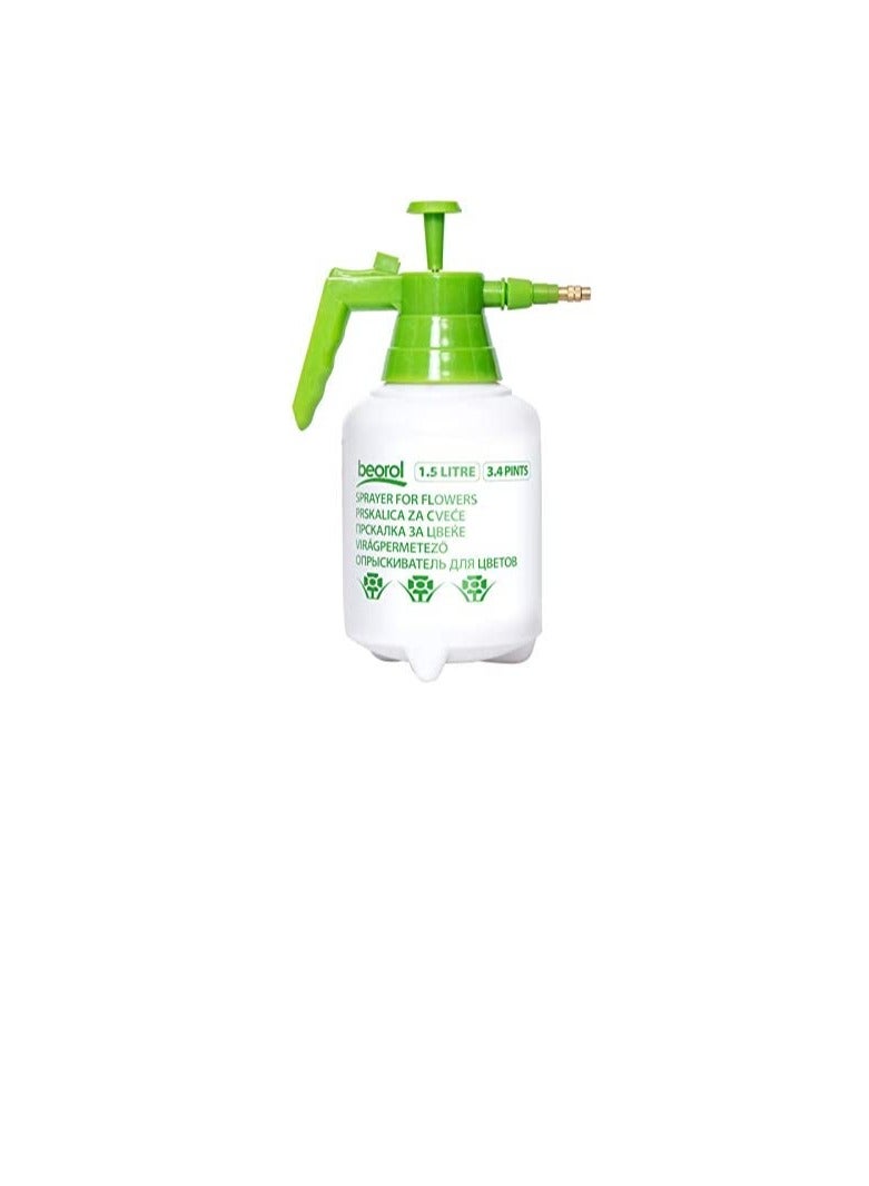 بيورول Beorol Garden Pump Pressure Sprayer Garden Sprinkler Water Mister Spray Bottle for Flowers مبيدات الأعشاب مبيدات الآفات الأسمدة لمبة الشكل 1500 مل أبيض وأخضر PZC15  - Image 1