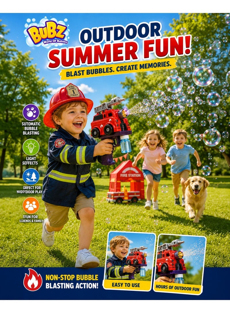 BUBZ DIY Electric Fire Truck Bubble Gun Toy for Kids, Automatic Bubble Blaster Machine with Lights & Assembly Playset, Interactive Bubble Shooter with Screwdriver & Bubble Solution, Outdoor Summer Bubble Toy for Boys & Girls Age 3+ Educational STEM Bubble Maker Gift - Image 5