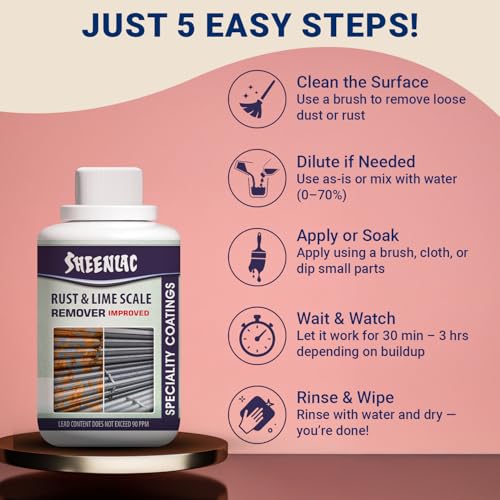 Sheenlac Rust & Lime Remover 250ml | Hard Water Stain & Limescale Remover for Taps, Tiles & Bathrooms | Removes Rust, Mineral Deposits & Stubborn Scale | Industrial-Strength Bathroom Cleaner - Image 2