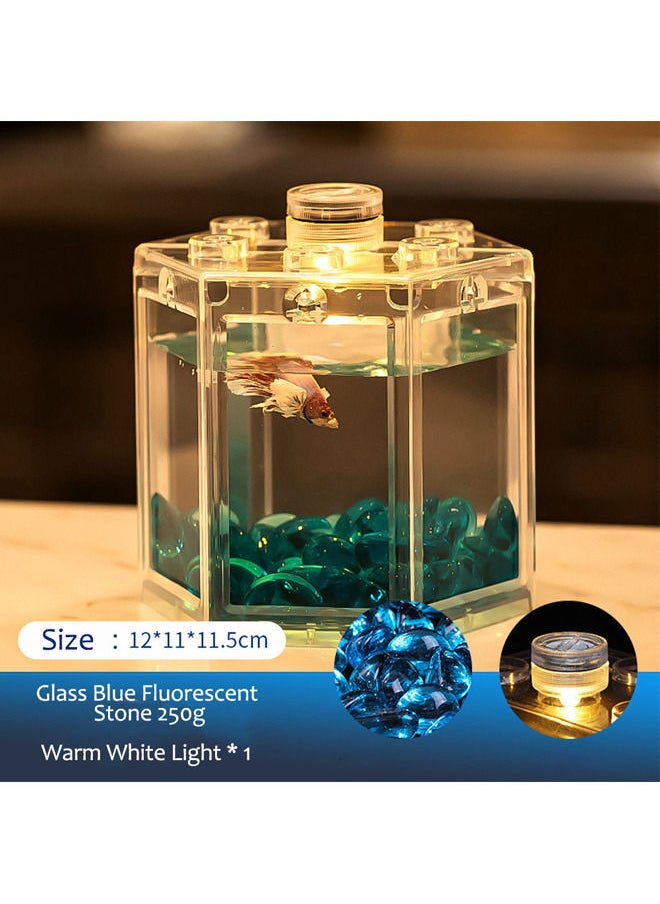 Neostyle Betta Fish Tank Accessories,Glass Blue Fluorescent Stone,Row Aquarium Stackable Cube Hexagon Tank(Fish Tank Accessories-Glass Blue Fluorescent Stone 250g)  - Image 3