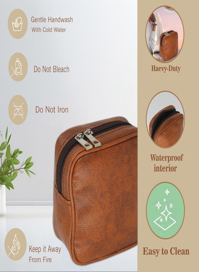 Luces Small Pouches for Women, Mini Makeup Pouch, Coin Purse Pocket Cosmetic Bag Earring Travel Organizer for Lipstick Jewelry Earphones Pack of 2 (Tan) - Image 5