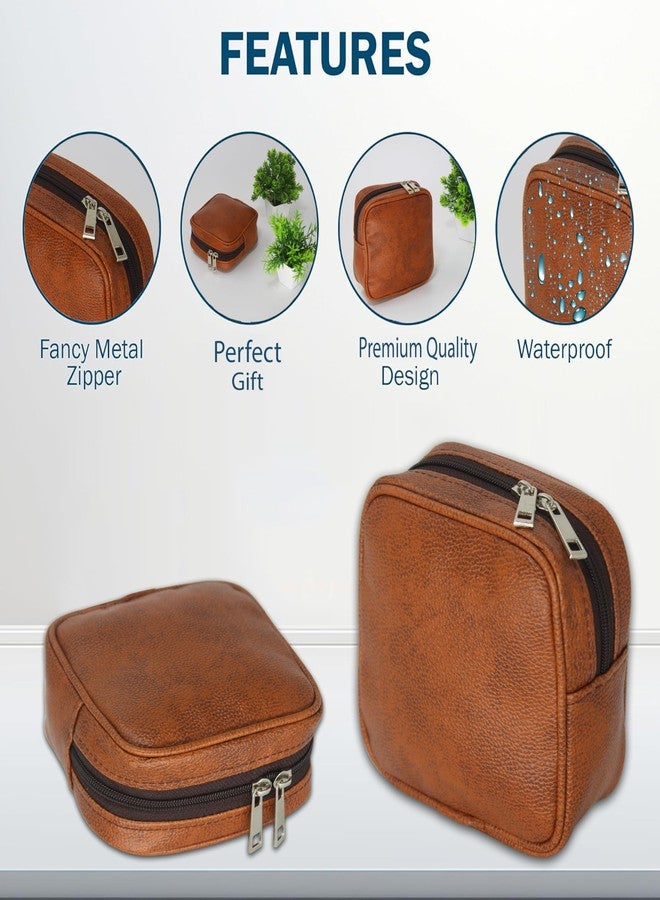 Luces Small Pouches for Women, Mini Makeup Pouch, Coin Purse Pocket Cosmetic Bag Earring Travel Organizer for Lipstick Jewelry Earphones Pack of 2 (Tan) - Image 4