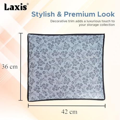 LAXIS® Non-Woven Printed Single Saree Cover, Saree Bag Pack of 10Pcs, Transparent Saree Covers With Zip, Saree Covers For Storage, Wardrobe Organiser, Size-36x42x2cm (Grey) - Image 2