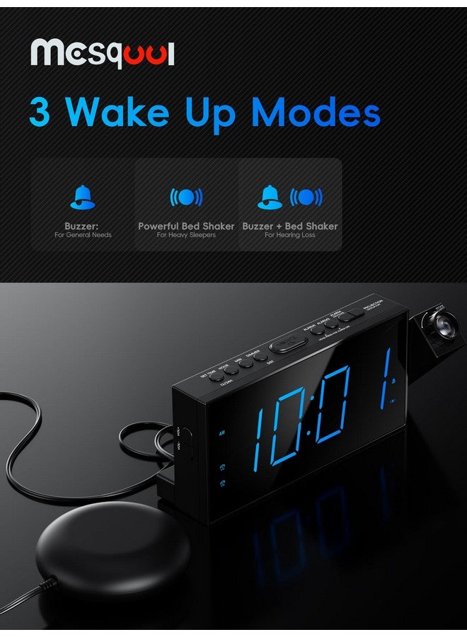 Mesqool Projection Alarm Clock, Loud Vibrating Alarm Clock for Heavy Sleepers, Adjustable Projection Brightness,Hearing Impaired & Deaf People, Digital Alarm Clock with USB Charging Port - Image 5