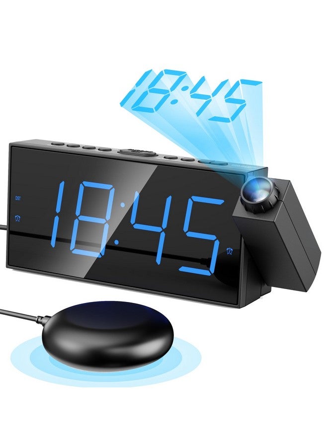 Mesqool Projection Alarm Clock, Loud Vibrating Alarm Clock for Heavy Sleepers, Adjustable Projection Brightness,Hearing Impaired & Deaf People, Digital Alarm Clock with USB Charging Port - Image 1
