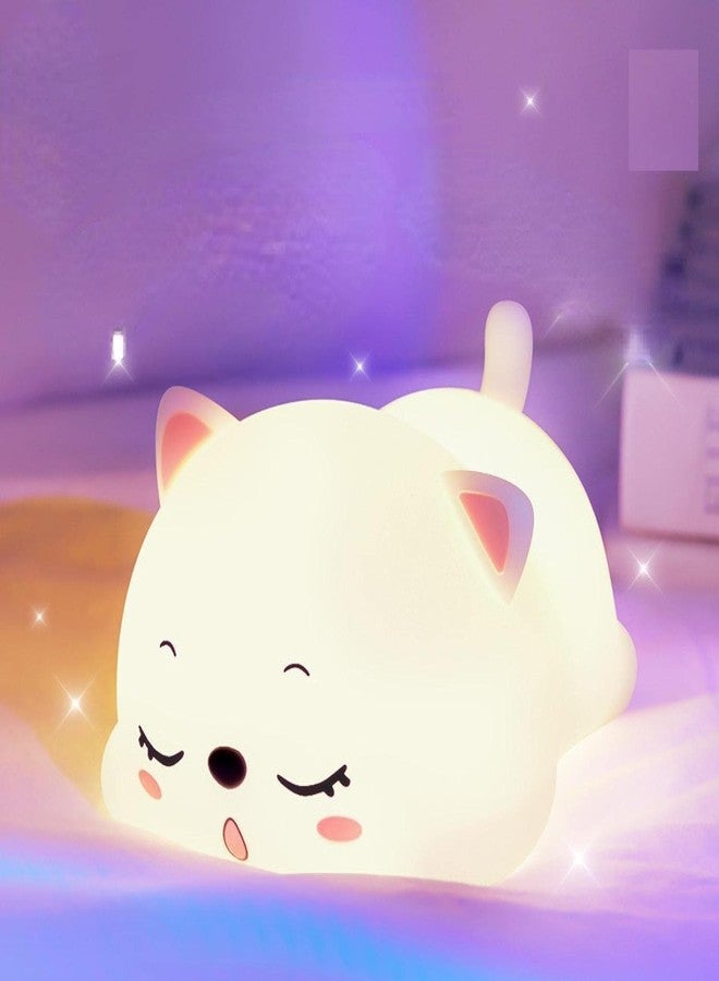 Zilloquil Silicone Baby Room Decor Purring Cat Lamp Nursery Night Light | 7 Color Changing Light for Kids Bedroom Decoratin Baby Room Decor | Night Lamp | USB Rechargeable Tap Control (Purring Cat) - Image 1