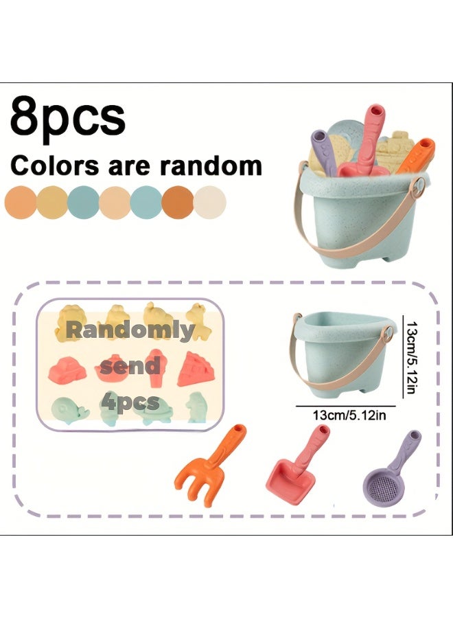 طقم لعب شاطئ للأطفال فيه 8 قطعة، دلاء ومجارف وأدوات للعب بالرمل والماء على البحر، مصنوع من الخيزران مقوى، مصمم خصيصاً للأطفال للحفر واللعب بالماء والرمل، مناسب بزاف للبحث عن الكنوز واللعب على الشاطئ - Image 2