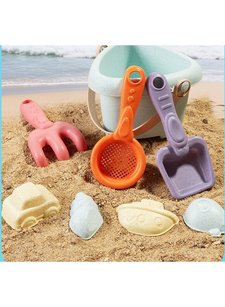 طقم لعب شاطئ للأطفال فيه 8 قطعة، دلاء ومجارف وأدوات للعب بالرمل والماء على البحر، مصنوع من الخيزران مقوى، مصمم خصيصاً للأطفال للحفر واللعب بالماء والرمل، مناسب بزاف للبحث عن الكنوز واللعب على الشاطئ - Image 1