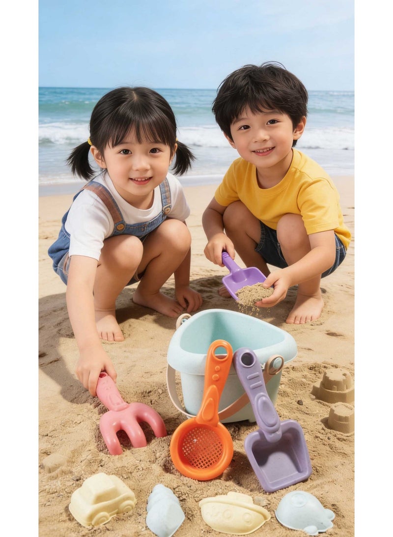 طقم لعب شاطئ للأطفال فيه 8 قطعة، دلاء ومجارف وأدوات للعب بالرمل والماء على البحر، مصنوع من الخيزران مقوى، مصمم خصيصاً للأطفال للحفر واللعب بالماء والرمل، مناسب بزاف للبحث عن الكنوز واللعب على الشاطئ - Image 3