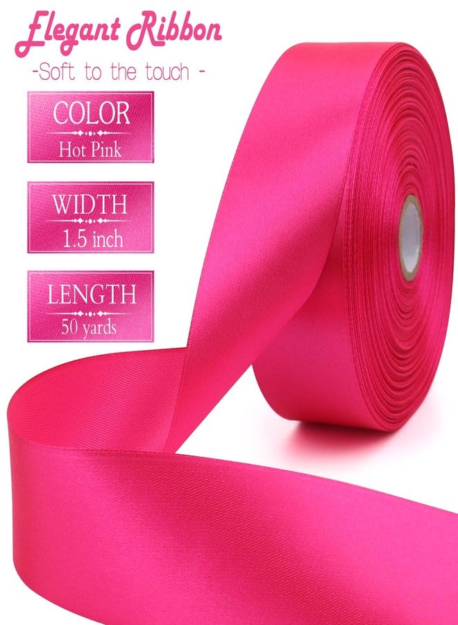 RIUNBB Hot pink Solid Satin Ribbon 1-1/2 Inch 50 Yards Solid Polyester Fabric Ribbon for Gift Wrapping Wedding Christmas Baby Shower Birthday Party Decoration Handmade Immortal Flower Craft - Image 2