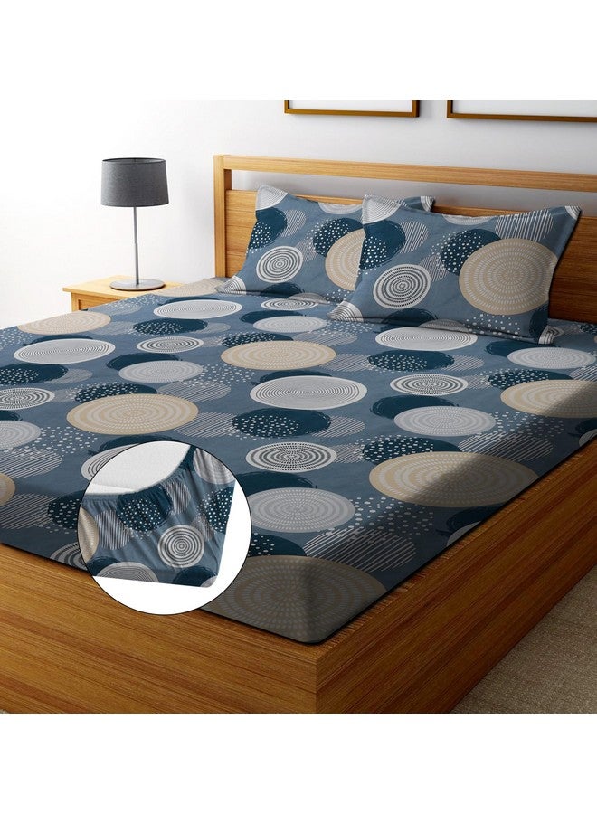 RD TREND Presents Luxurious Glace Cotton Super Soft 210 TC 360° Elastic Fitted Bedsheet King Size (78X72X8 Inch) with 2 Pillow Covers, Color -Grey Gold, Pattern-Circle - Image 5