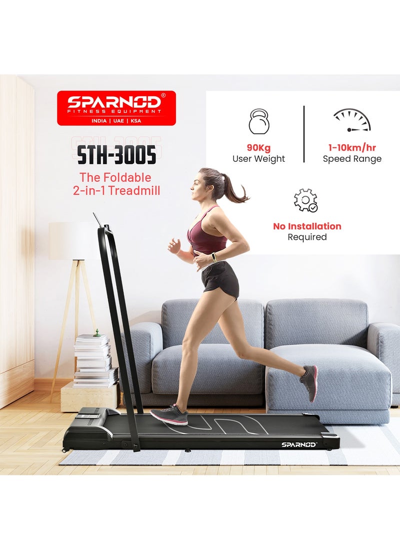 Sparnod Fitness - Fitness Sth-3005 Walking Pad Foldable Treadmill For Home - No Installation Required, Space Saving Storage Under Bed/Sofa - Remote Control, Bluetooth Speakers, Led Display, Mobile/Tab Holder - Image 1