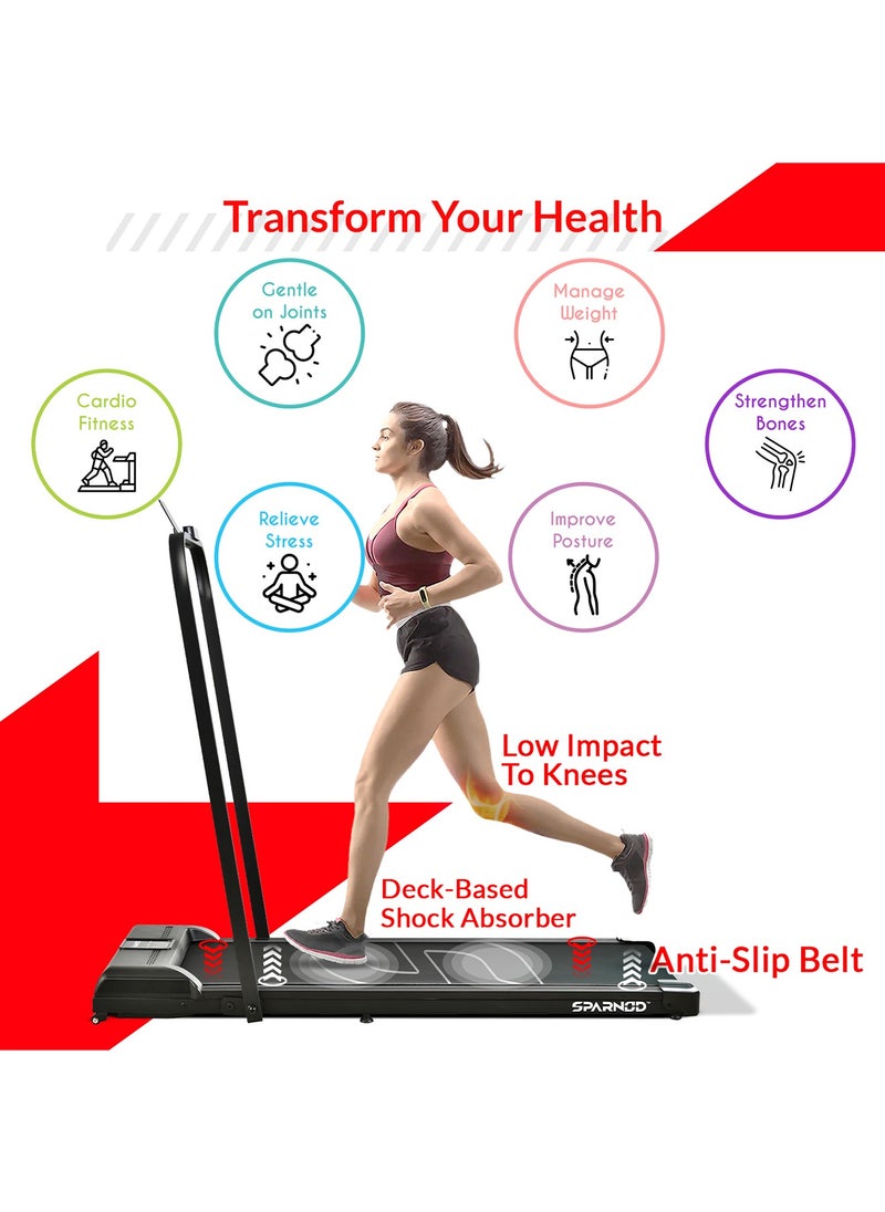 Sparnod Fitness - Fitness Sth-3005 Walking Pad Foldable Treadmill For Home - No Installation Required, Space Saving Storage Under Bed/Sofa - Remote Control, Bluetooth Speakers, Led Display, Mobile/Tab Holder - Image 1