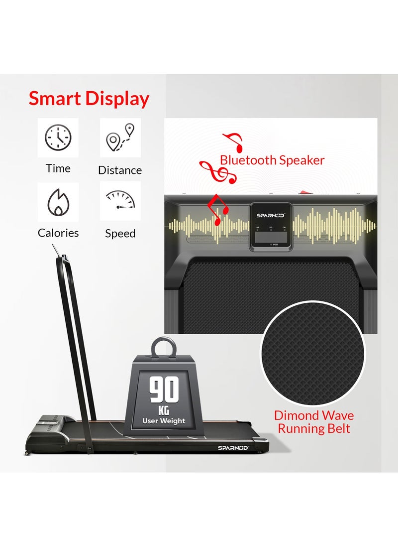 Sparnod Fitness - Fitness Sth-3005 Walking Pad Foldable Treadmill For Home - No Installation Required, Space Saving Storage Under Bed/Sofa - Remote Control, Bluetooth Speakers, Led Display, Mobile/Tab Holder - Image 1