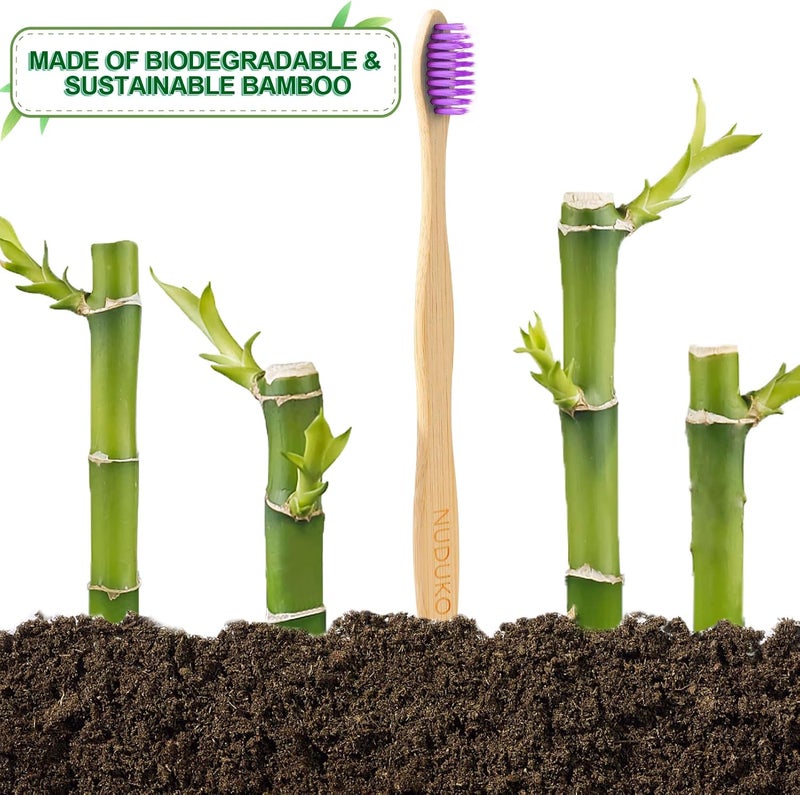 NUDUKO Biodegradable Bamboo Toothbrushes, 10 Piece BPA Free Soft Bristles Toothbrushes, Natural, Eco-Friendly, Green and Compostable (Multicolored Bristles) - Image 3