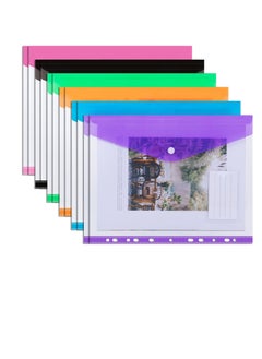 A4 Punched File Pockets, Plastic Envelopes, 12Pcs Plastic Document Files, Document File Folders with Snap Closure, Poly Envelopes, for Home,Office and School (Colorful)