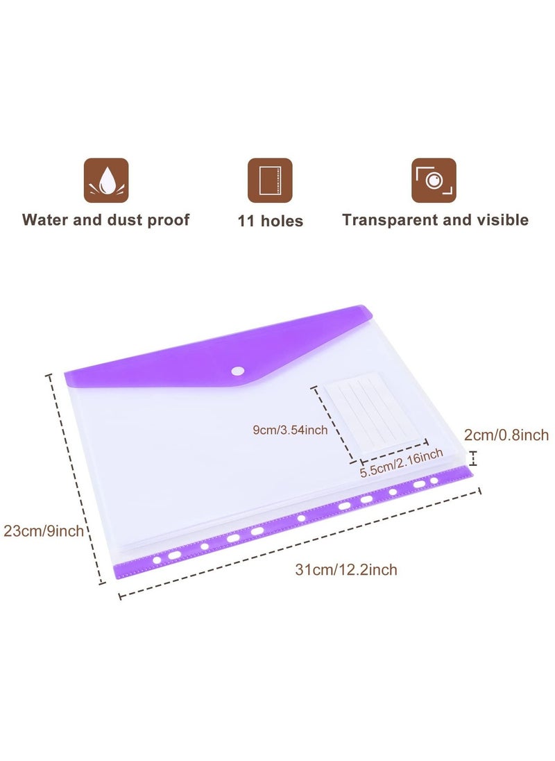 Excefore - A4 Punched File Pockets, Plastic Envelopes, 12Pcs Plastic Document Files, Document File Folders with Snap Closure, Poly Envelopes, for Home,Office and School (Colorful) - Image 1