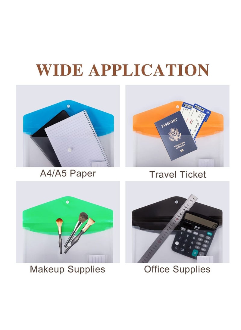 Excefore - A4 Punched File Pockets, Plastic Envelopes, 12Pcs Plastic Document Files, Document File Folders with Snap Closure, Poly Envelopes, for Home,Office and School (Colorful) - Image 1