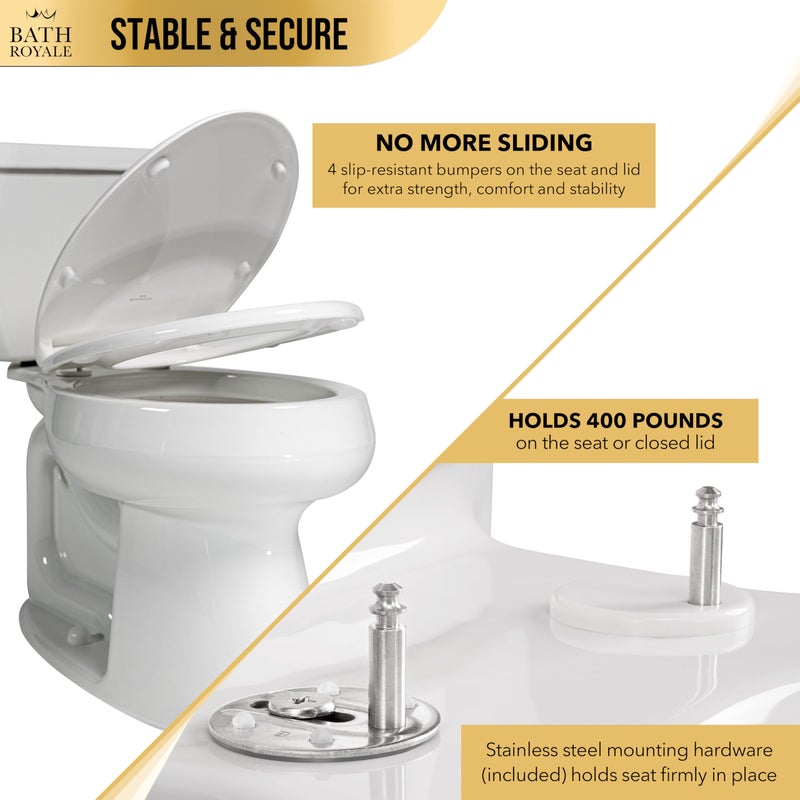 Bath Royale Soft Close Toilet Seat Round with Lid BR500-00 White, Comfortable, Durable, Sturdy, Stain-Resistant and Easy to Clean, Fits All Toilet Brands, Executive Series - Image 4