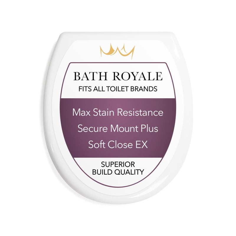 Bath Royale Soft Close Toilet Seat Round with Lid BR500-00 White, Comfortable, Durable, Sturdy, Stain-Resistant and Easy to Clean, Fits All Toilet Brands, Executive Series - Image 1