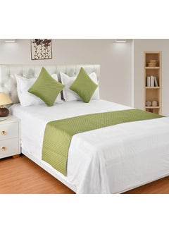 MONISTIC MONISTIC Home 200TC Quilted Velvet Bed Runner Scarf with Matching Cushion CoversBed Linen ScarfDecorative Set for BedroomsHotel RoomsGuest Rooms Light Green  - Image 1