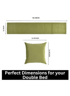 MONISTIC MONISTIC Home 200TC Quilted Velvet Bed Runner Scarf with Matching Cushion CoversBed Linen ScarfDecorative Set for BedroomsHotel RoomsGuest Rooms Light Green  - Image 2