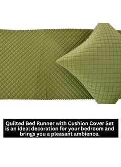 MONISTIC MONISTIC Home 200TC Quilted Velvet Bed Runner Scarf with Matching Cushion CoversBed Linen ScarfDecorative Set for BedroomsHotel RoomsGuest Rooms Light Green  - Image 4