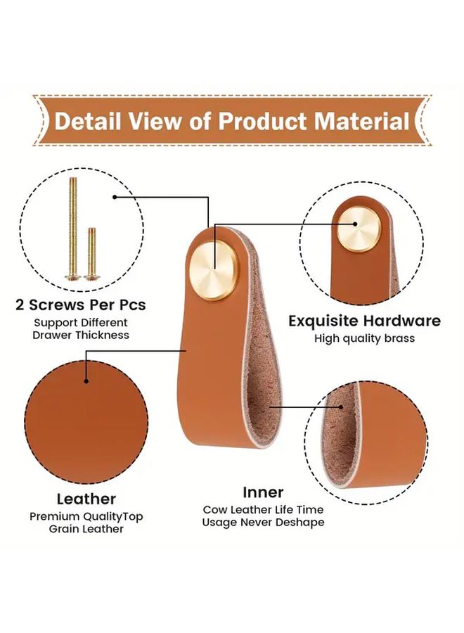 6pcs Light Coffee Faux Leather Cabinet Handles Thick Decorative Knobs For Wardrobe Drawers - Image 5
