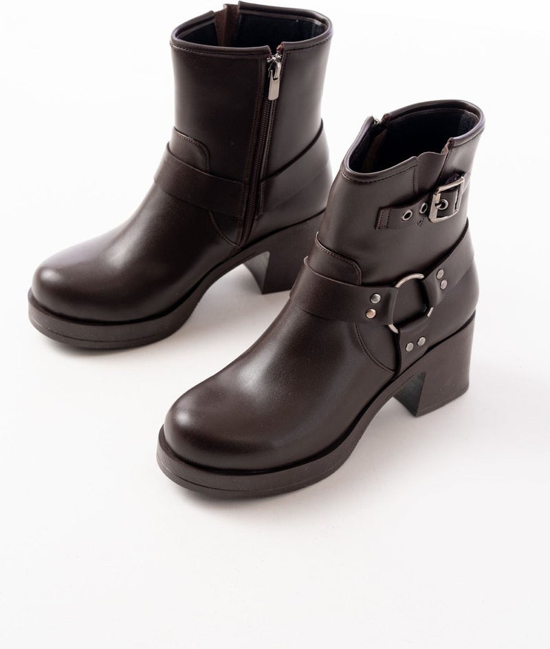 Kaite 5109-3042 Brown Buckle Accessory Zippered Thick Heeled Casual Women's Boots  - Image 5