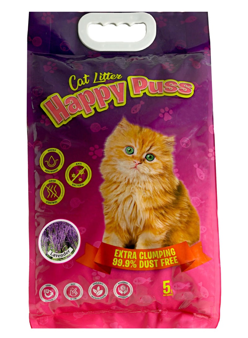 HAPPY PUSS EXTRA CLUMPING PERFUMED BENTONITE CAT LITTER 5L LAVENDER SCENT - Image 1
