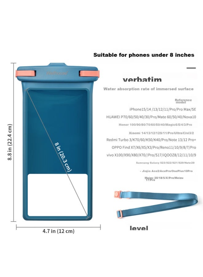 Wellhouse Waterproof Phone Pouch For Swimming, Rafting, Diving, Touchscreen Compatible, Extra Large 8-inch, Diamond Blue, Summer - Image 4