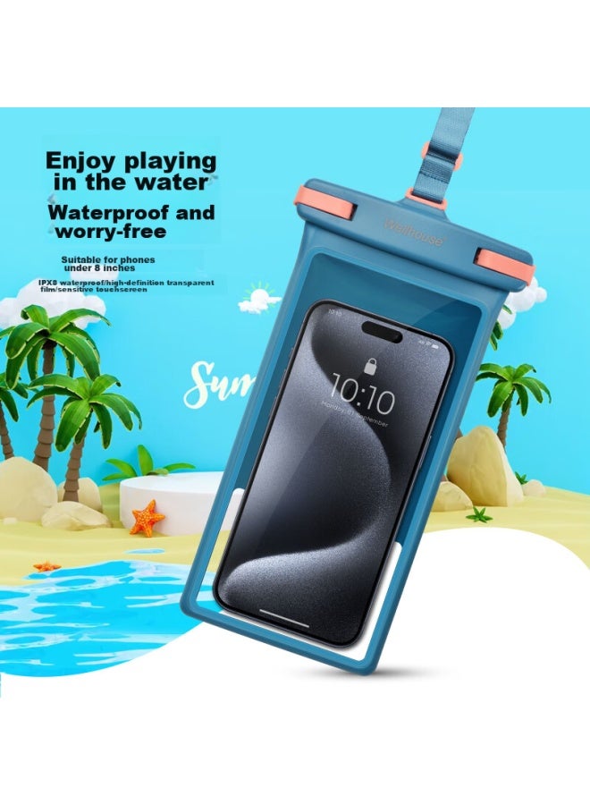 Wellhouse Waterproof Phone Pouch For Swimming, Rafting, Diving, Touchscreen Compatible, Extra Large 8-inch, Diamond Blue, Summer - Image 1