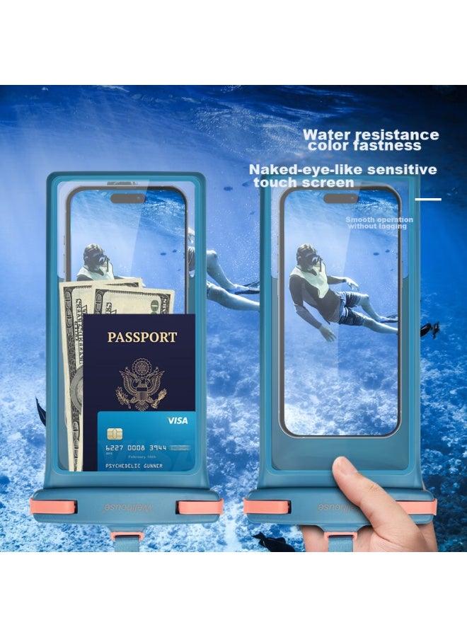 Wellhouse Waterproof Phone Pouch For Swimming, Rafting, Diving, Touchscreen Compatible, Extra Large 8-inch, Diamond Blue, Summer - Image 2