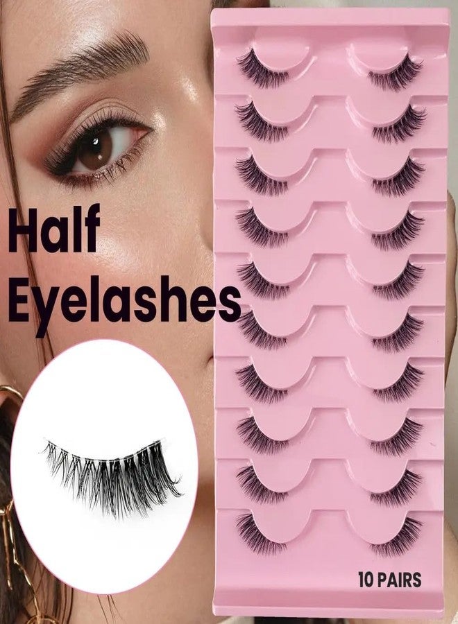 Mayklen Self Adhesive False Eyelashes Natural Look - 10 Pairs, Wispy Faux Mink Eye Lashes For Women Cat Eye Fake Lashes Volume Strip False Eyelash Extension DIY Half Lashes For Women - Image 2