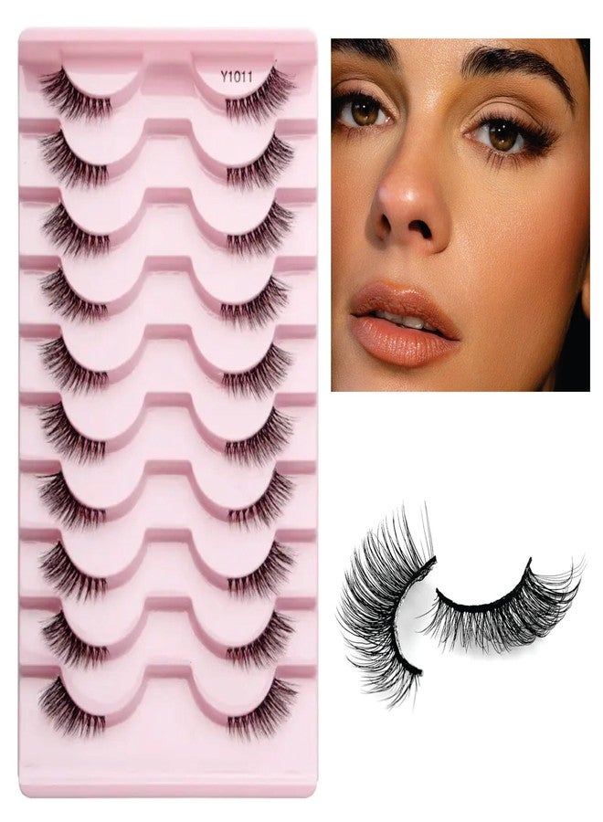Mayklen Self Adhesive False Eyelashes Natural Look - 10 Pairs, Wispy Faux Mink Eye Lashes For Women Cat Eye Fake Lashes Volume Strip False Eyelash Extension DIY Half Lashes For Women - Image 1