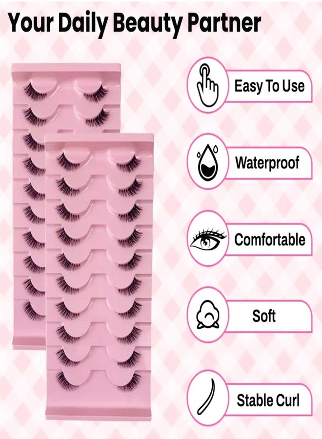 Mayklen Self Adhesive False Eyelashes Natural Look - 10 Pairs, Wispy Faux Mink Eye Lashes For Women Cat Eye Fake Lashes Volume Strip False Eyelash Extension DIY Half Lashes For Women - Image 4