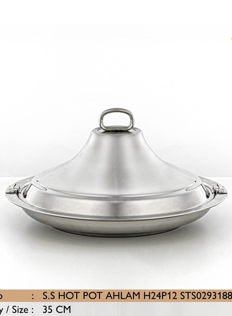 رادین قدر ساخن من الفولاذ المقاوم للصدأ الفاخر 35 سم – طبق تقديم معزول لتسخين الطعام مع غطاء للاستخدام المنزلي وتناول الطعام