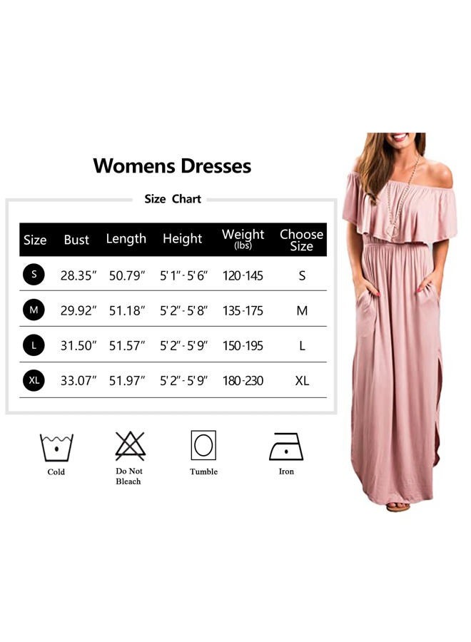 Sarin Mathews Womens Off The Shoulder Ruffle Party Dress Side Split Beach Long Maxi Dresses Pink L - Image 5