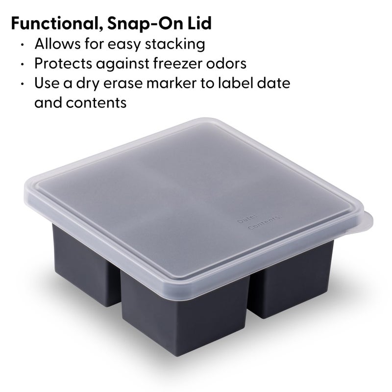 WP W&P Cup Cubes Silicone Freezer Tray with Lid, Blue, Makes 4 Perfect 1-Cup Portions, Freeze & Store Soup, Broth, Sauce, Leftovers, Dishwasher Safe, 4-Cup - Image 4