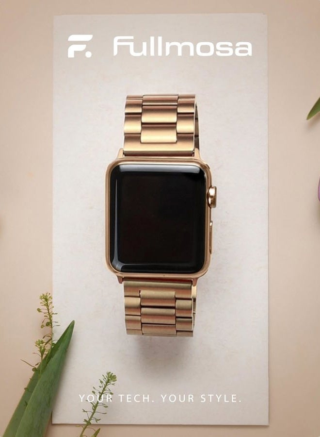 Fullmosa Metal Band Compatible With Apple Watch Strap Series 10 11 46mm, Steel iWatch Strap with Case for Apple Watch, 46mm (S10/S11), Rose Gold - Image 2