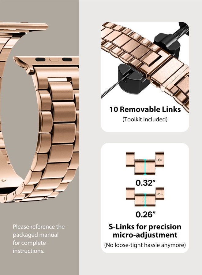 Fullmosa Metal Band Compatible With Apple Watch Strap Series 10 11 46mm, Steel iWatch Strap with Case for Apple Watch, 46mm (S10/S11), Rose Gold - Image 4