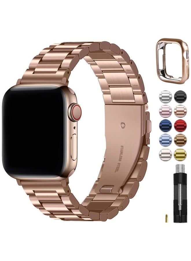 Fullmosa Metal Band Compatible With Apple Watch Strap Series 10 11 46mm, Steel iWatch Strap with Case for Apple Watch, 46mm (S10/S11), Rose Gold - Image 1