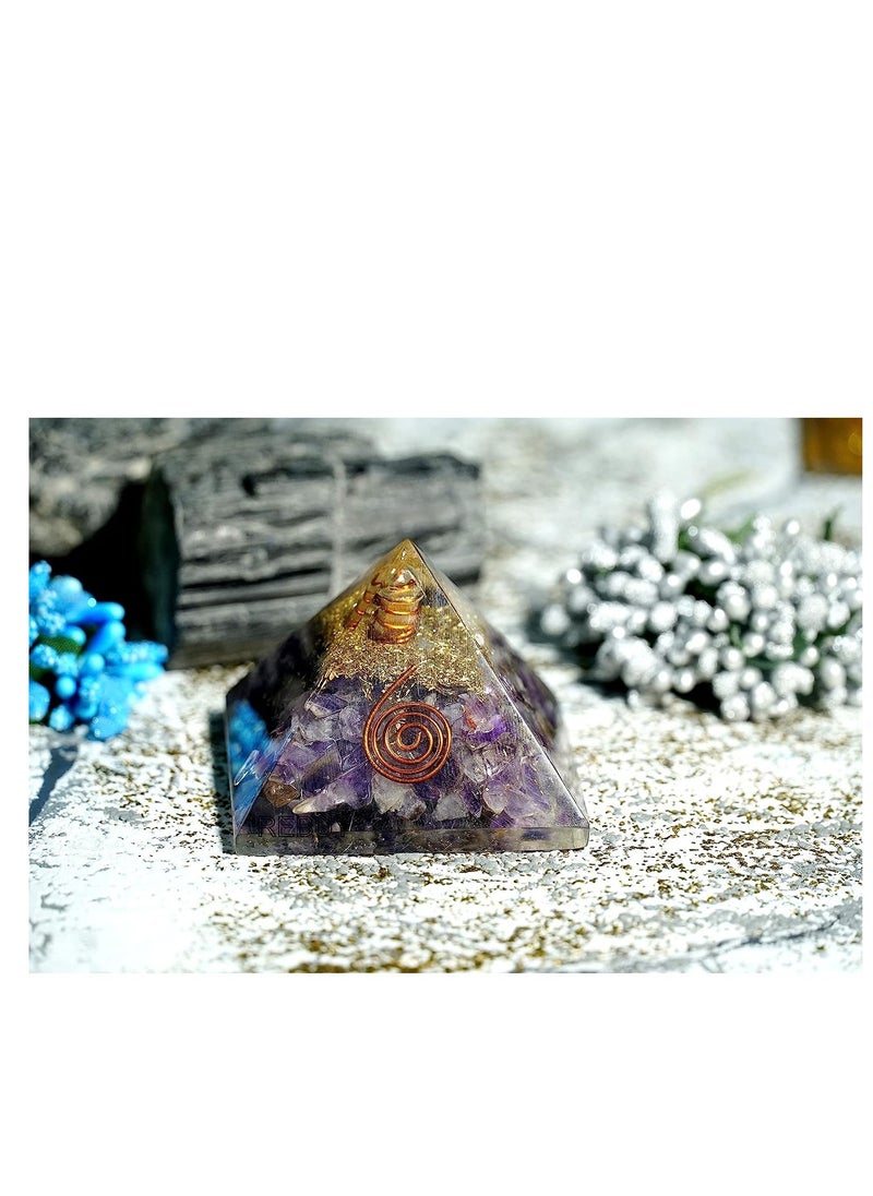 REBUY - REBUY Orgonite Pyramid for Reiki Healing/Vastu Fengshui/Meditation/Yoga/Home & Office Decor Gift/Aura Cleansing 60-70 mm (Amethyst Orgonite Pyrami) - Image 1